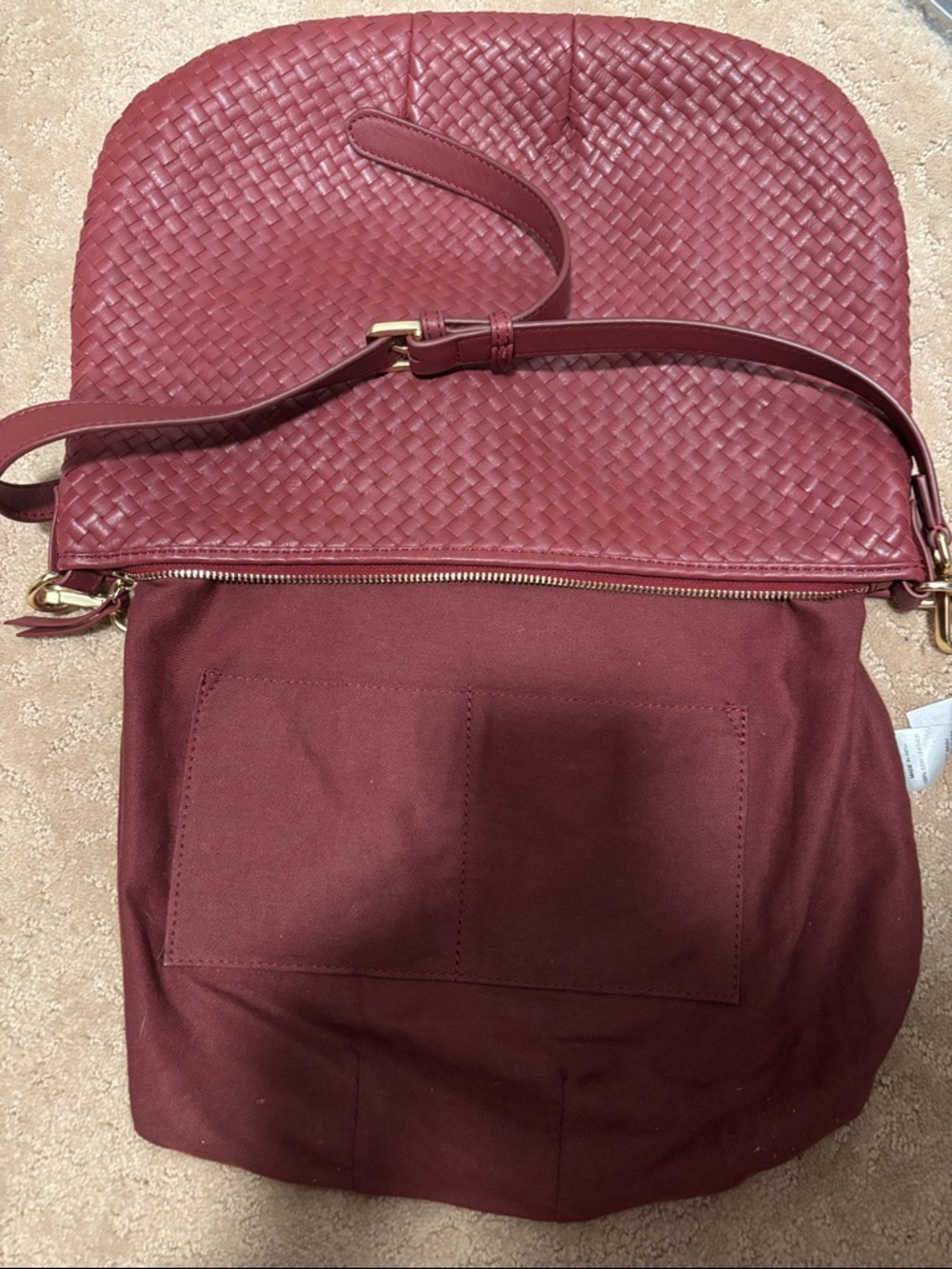 Quince Women's Woven Leather Shoulder Bag in Burgundy - Picture 9 of 9
